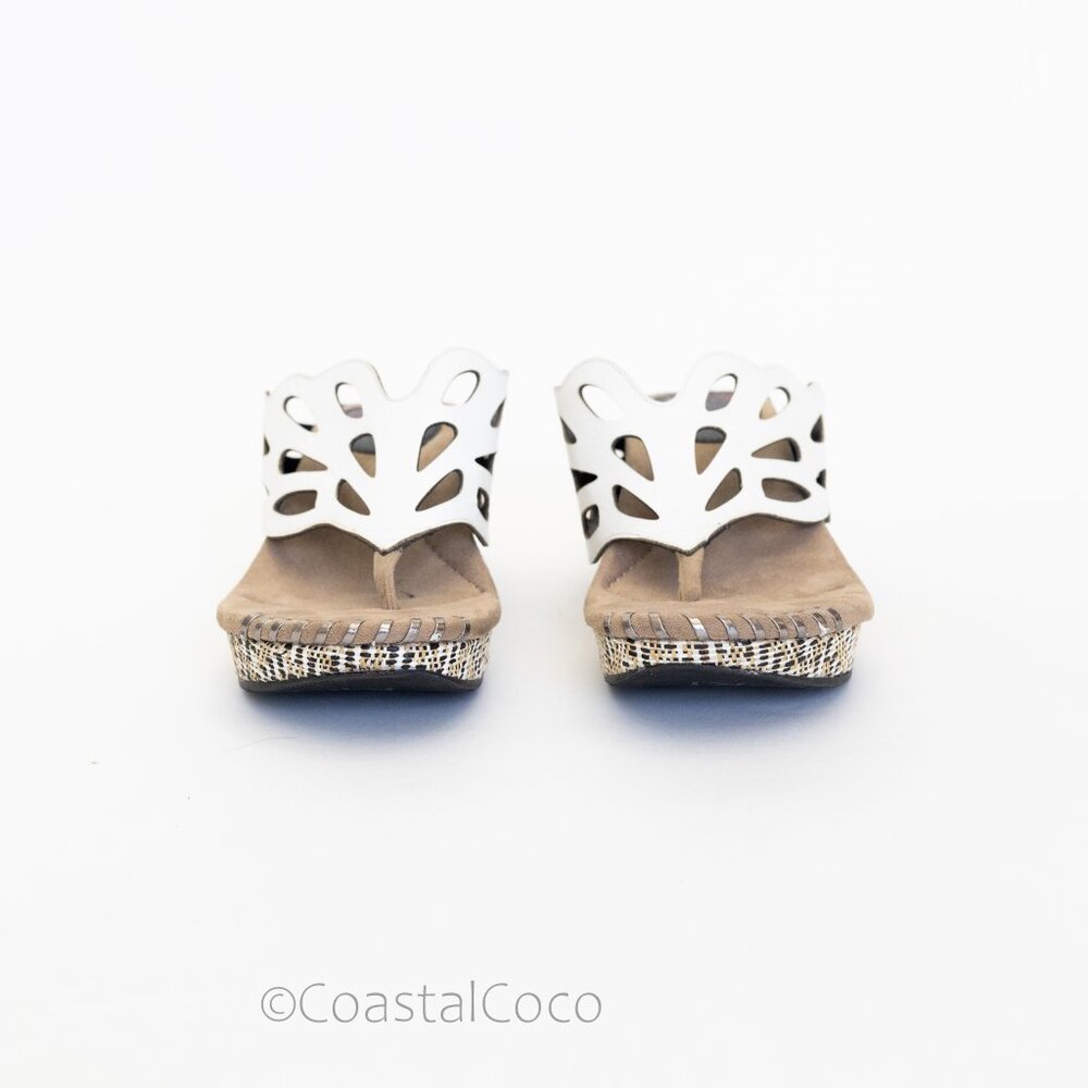 Modzori Troya Reversible Sandals 9 Wedge Thong Black/White Cutout Bohemian Artsy - Picture 3 of 10